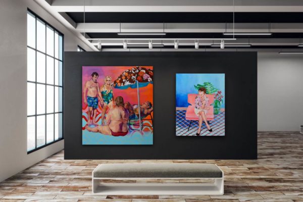 Janina C. Brügel: Ode to the ocean, 2019, 145 x 130 cm and Frau Biberbach, 2017, Acryl auf Leinwand, 115 x 90 cm