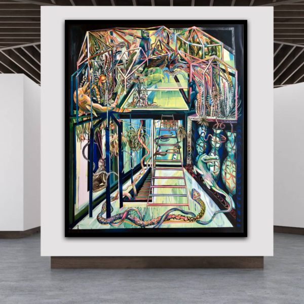 Marina Friedrich: Gewächshaus, Acryl auf Leinwand, H. 180 cm, W. 150 cm, 2020