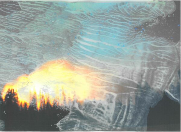 Julia Frischmann: Aus der Serie: „Es brennt“ 2021, 29,7 cm x 42,0 cm, übermalter Digitaldruck auf Papier,  unikat