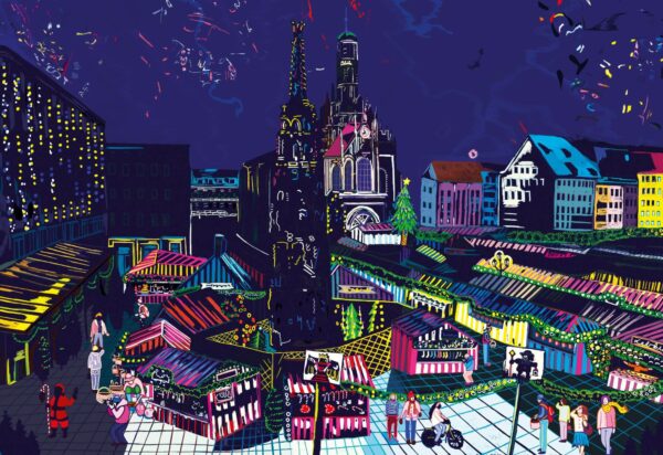 Postkarte "Der Christkindlesmarkt" von Marina Friedrich (dunkle Version), 2021, 5 Euro